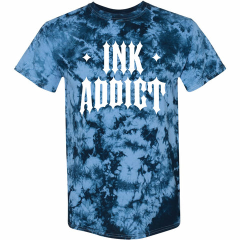 InkAddict MENS RETRO METAL II BLUE TIE DYE Tee Shirt