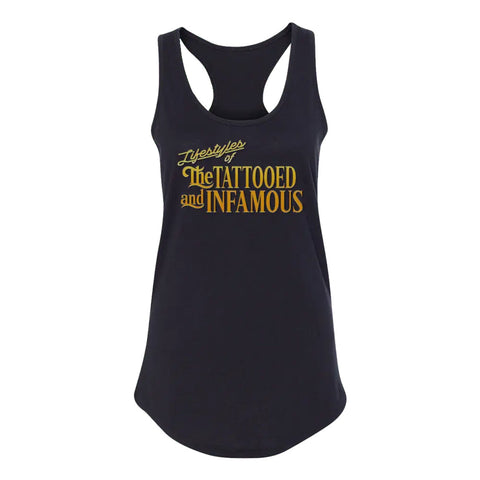 InkAddict WOMENS TATTOOED AND INFAMOUS RACERBACK TANK TOP BLACK