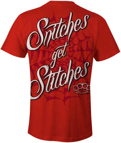 HEATHEN SNITCHES GET STITCHES TEE SHIRT RED