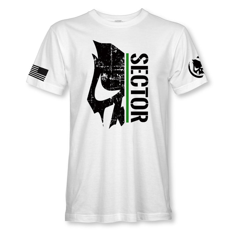 SECTOR INDUSTRIES DECAYED SKULL GREEN LINE TEE WHITE