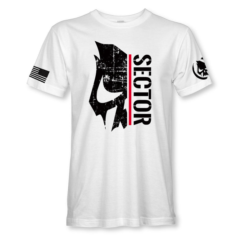 SECTOR INDUSTRIES DECAYED SKULL RED LINE TEE WHITE