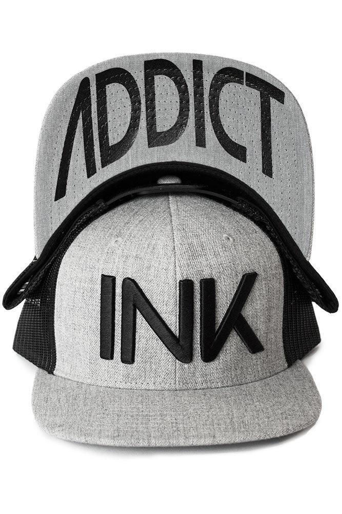 InkAddict FLAT BILL TRUCKER Hat GREY / BLACK