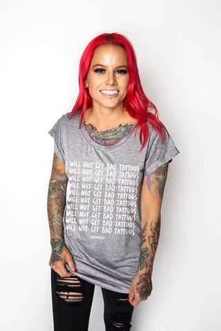 InkAddict WOMENS BAD TATTOOS CUFFED Tee GREY