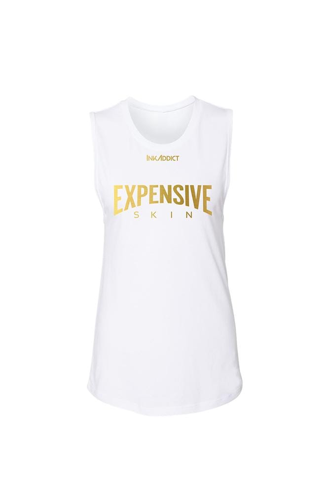 InkAddict WOMENS EXPENSIVE SKIN MUSCLE TANK WHITE/GOLD