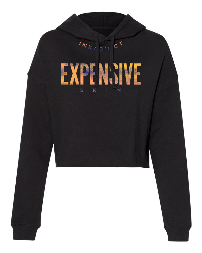 InkAddict WOMENS EXPENSIVE SKIN III CROP Hoodie BLACK / CHROMA