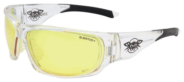 BLACK FLYS FLY DEFENSE SAFETY CLEAR ANTI FOG YELLOW LENS