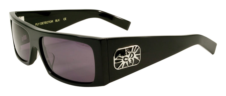 BLACK FLYS FLY DETECTOR SUNGLASSES SHINY BLACK SMOKE LENS