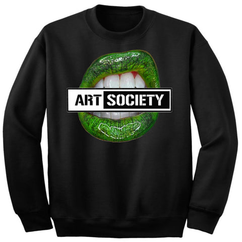 Art Society x Retro Kings GREEN LIPS CREW SWEATSHIRT BLACK