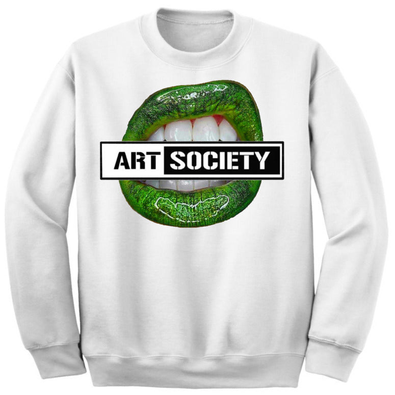 Art Society x Retro Kings GREEN LIPS CREW SWEATSHIRT WHITE