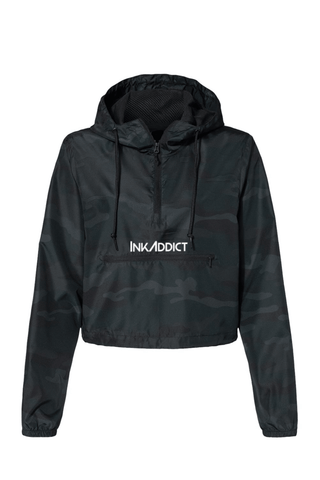 InkAddict WOMENS CROPPED WINDBREAKER BLACK CAMO