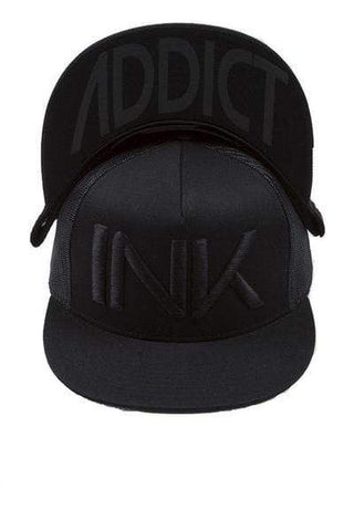 InkAddict INK FLAT BILL TRUCKER Hat BLACK / BLACK