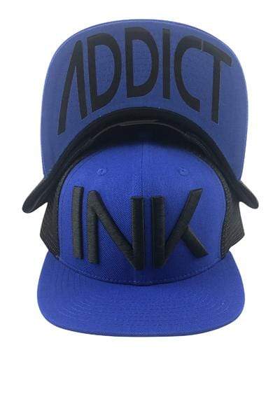 InkAddict INK FLAT BILL TRUCKER Hat BLUE / BLACK