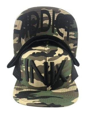 InkAddict INK FLAT BILL TRUCKER Hat CAMO / BLACK