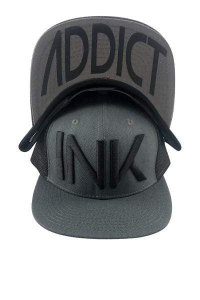 InkAddict INK FLAT BILL TRUCKER Hat CHARCOAL / BLACK