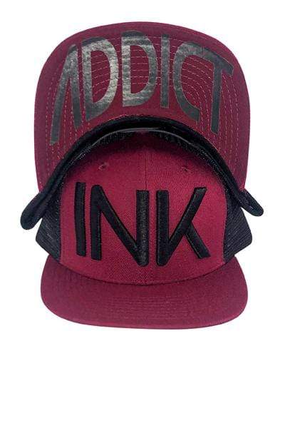 InkAddict INK FLAT BILL TRUCKER Hat MAROON / BLACK