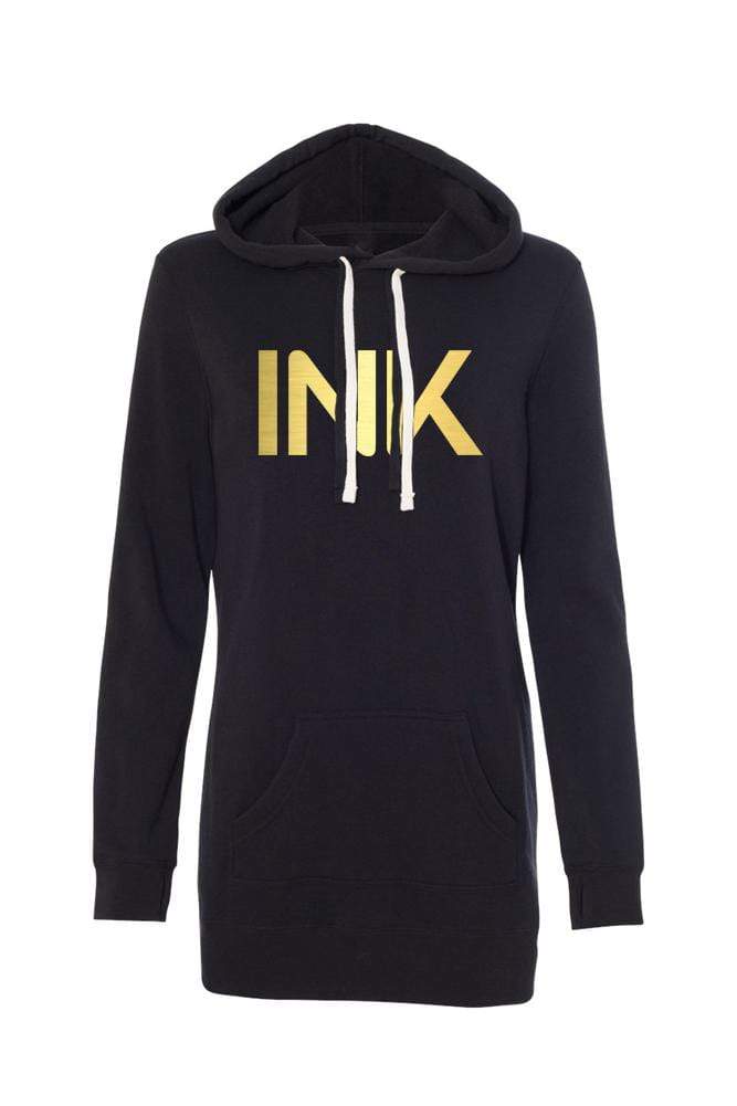 InkAddict WOMENS INK Hoodie Dress BLACK / GOLD FOIL