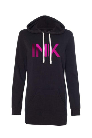 InkAddict WOMENS INK Hoodie Dress BLACK / PINK FOIL