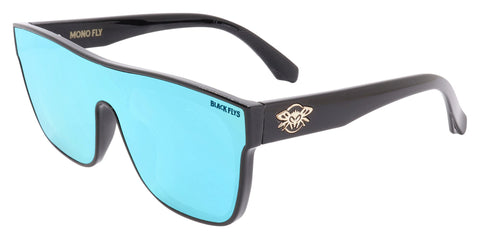 BLACK FLYS MONO FLY SUNGLASSES SHINY BLACK BLUE LENS