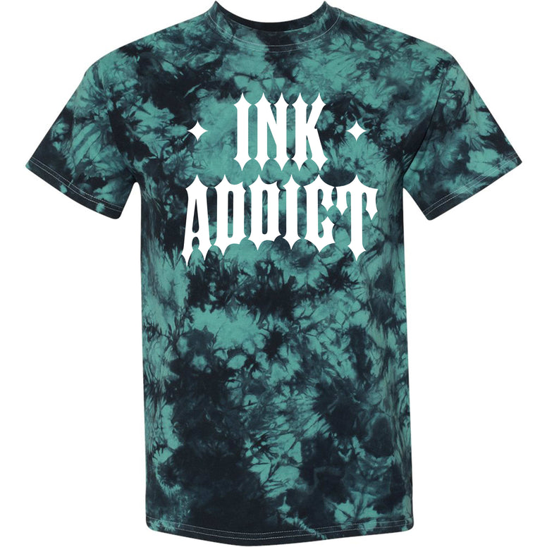 InkAddict MENS RETRO METAL II TEAL TIE DYE Tee Shirt