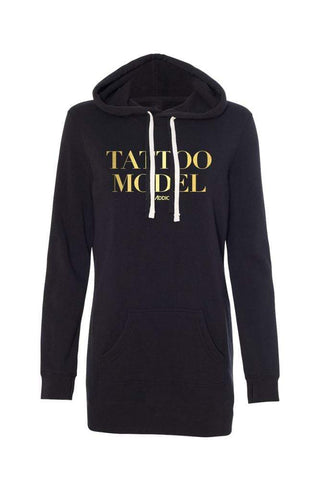 InkAddict WOMENS TATTOO MODEL Hoodie Dress BLACK / GOLD FOIL