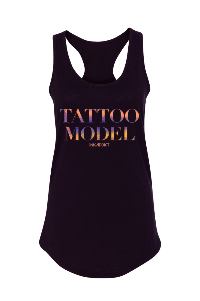 InkAddict WOMENS TATTOO MODEL RACERBACK TANK TOP BLACK / CHROMA