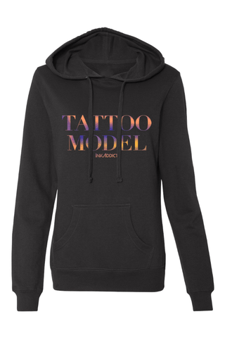 InkAddict WOMENS TATTOO MODEL PULLOVER Hoodie BLACK / CHROMA