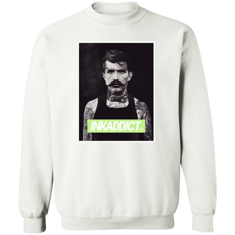 InkAddict TATTOOED MAN WHITE Crew Sweatshirt