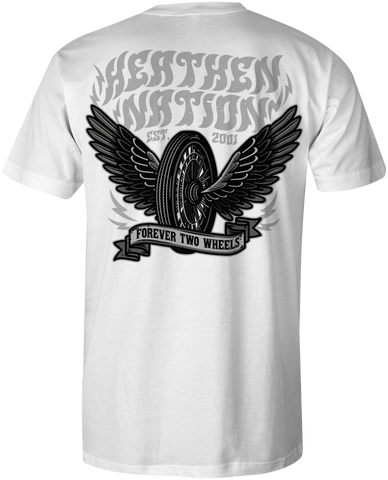 HEATHEN FOREVER TWO WHEELS TEE SHIRT WHITE