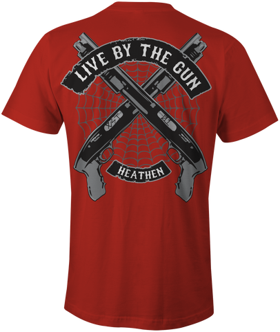 HEATHEN LIVE BY THE GUN TEE SHIRT RED