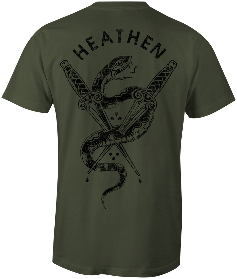 HEATHEN SNAKES & DAGGERS TEE SHIRT MILITARY GREEN