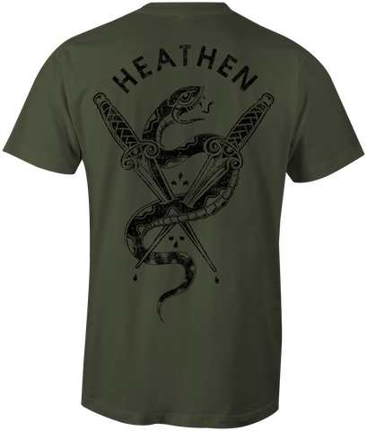 HEATHEN SNAKES & DAGGERS TEE SHIRT MILITARY GREEN