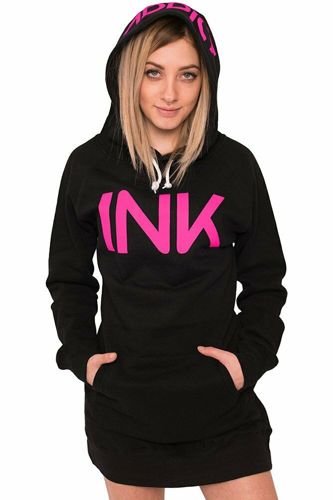 InkAddict WOMENS INK Hoodie Dress BLACK / PINK Monster Hutch LLC InkAddict WOMENS INK Hoodie Dress BLACK / PINK Monster Hutch LLC