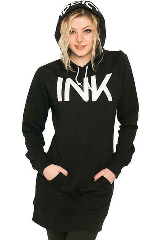 InkAddict WOMENS INK Hoodie Dress BLACK / WHITE