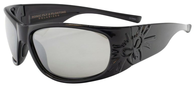 BLACK FLYS SONIC FLY 2 SUNGLASSES POLARIZED FLOATING SHINY BLACK SILVER LENS