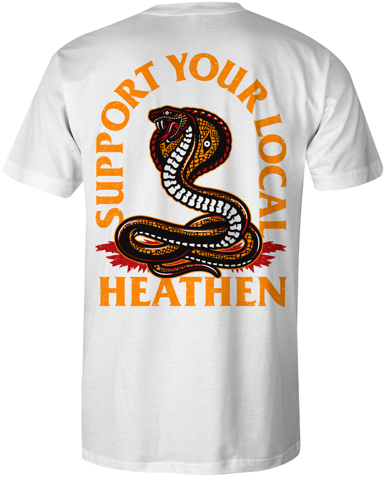 HEATHEN SUPPORT YOUR LOCAL TEE SHIRT WHITE